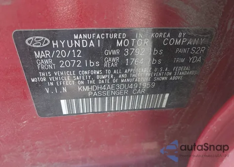 2013 Hyundai Elantra Gls z USA, uszkodzony, nr VIN KMHDH4AE3DU491959